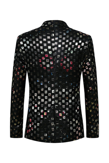 Blazer à carreaux scintillants à un bouton à revers crantés pour hommes